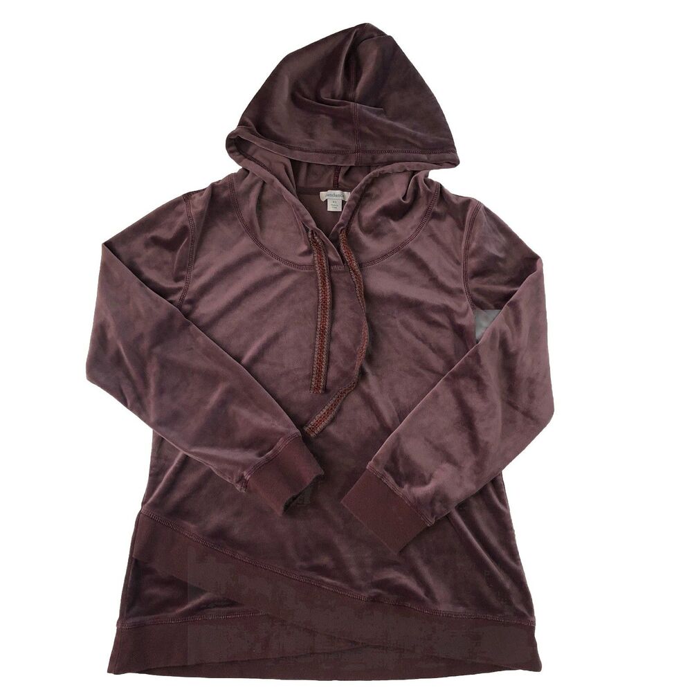 Sundance Velour Pullover Hoodie Sweatshirt Purple Mauve Embroidered Trim XS